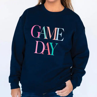 Game Day Sweatshirt Football Tailgate Cozy Sports Pullover #HPSW-NAVY-GAMED - Graphic Sweatshirt - Women’s