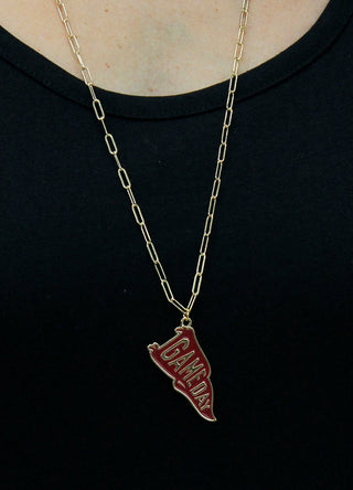Garnet Red Game Day Pennant Necklace #ACN-215GD-GAMED-GAR - Individual Charm/Pendant