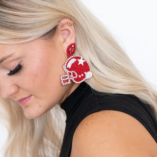 Garnet Touchdown Football Helmet Earrings #VLJE6048-GAR - Dangle Earrings