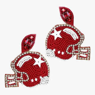 Garnet Touchdown Football Helmet Earrings #VLJE6048-GAR - Dangle Earrings