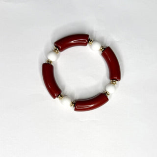 Garnet & White Bracelet #VLJB320-GARWHT - Beaded Bracelet