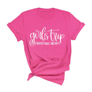 Girls Trip T Shirt Vacation Squad Travel Friends Graphic Tee #HPTS-GIRL23 - Hot Pink / Large - Screen Printed T-Shirt