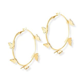 Gold Butterfly Hoop Earrings #VLJE0024-BFLY - Hoop Earrings