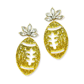 Gold Football Earrings Textured Crystal Game Day Sports Jewelry #ACE-489CRY-FBALL-TXGD - Dangle Earrings
