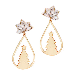 Gold Mirrored Acrylic Tree Teardrop Earrings #ACE-489CRY-TDTREE-MRGD - Dangle Earrings