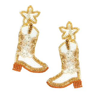 Gold Neon Moon Boot Earrings #VLJE8139-GD - Dangle Earrings