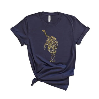 Gold Tiger T-Shirt #HPTS-HKGRNLG-GDTIGER - Navy / Large - Screen Printed T-Shirt - Women’s