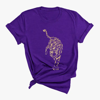Gold Tiger T-Shirt #HPTS-HKGRNLG-GDTIGER - Purple / Large - Screen Printed T-Shirt - Women’s