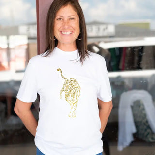 Gold Tiger T-Shirt #HPTS-HKGRNLG-GDTIGER - Screen Printed T-Shirt - Women’s