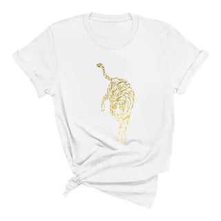Gold Tiger T-Shirt #HPTS-HKGRNLG-GDTIGER - White / Large - Screen Printed T-Shirt - Women’s