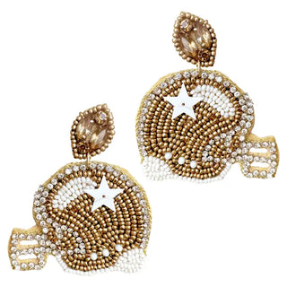 Gold Touchdown Football Helmet Earrings #VLJE6048-GD - Dangle Earrings