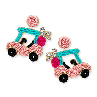Golf Cart Beaded Earrings Funny Golfer Gift Country Club Jewelry #VLJE5835-PK - Dangle Earrings