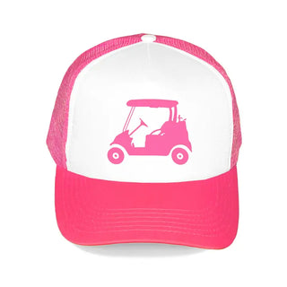 Golf Cart Trucker Hat Pink Embroidered Golf Cap for Women #L197-KGRN-HTHTPKGOLF - Trucker Hat - Women’s