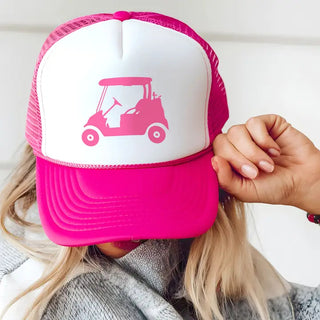 Golf Cart Trucker Hat Pink Embroidered Golf Cap for Women #L197-KGRN-HTHTPKGOLF - Trucker Hat - Women’s