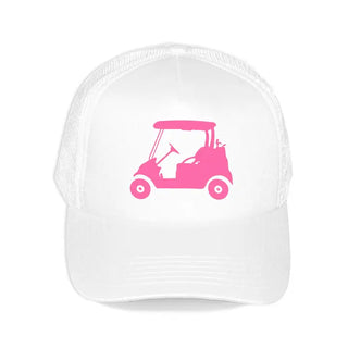 Golf Cart Trucker Hat Pink Embroidered Golf Cap for Women #L197-KGRN-HTHTPKGOLF - White - Trucker Hat - Women’s
