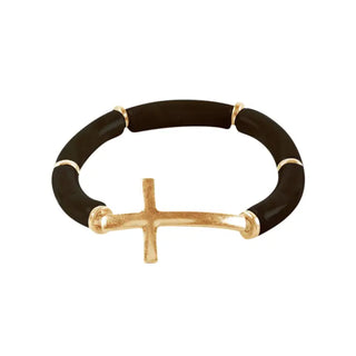 Grace Cross Bracelet #VLJB2304 - Black - Bangle Bracelet