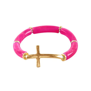 Grace Cross Bracelet #VLJB2304 - Hot Pink - Bangle Bracelet