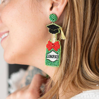 Graduation Earrings Beaded Tassel Statement Jewelry Senior Gift #VLJE6096-GRADDRINK - Dangle Earrings