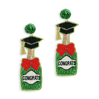 Graduation Earrings Beaded Tassel Statement Jewelry Senior Gift #VLJE6096-GRADDRINK - Dangle Earrings