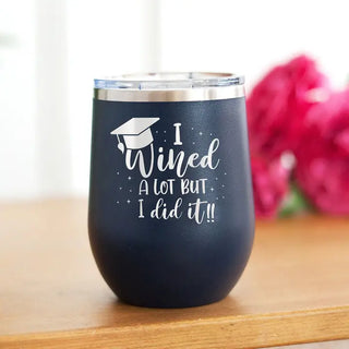Graduation Wine Tumbler Navy 12oz Funny College Graduate Gift #TWB12-DIDIT-NAVY - Insulated Mug/Tumbler