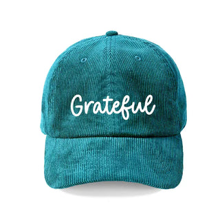 Grateful Embroidered Corduroy Hat Inspirational Baseball Cap Women #M193VL-CORD-GFL - Teal - Baseball Cap - Unisex