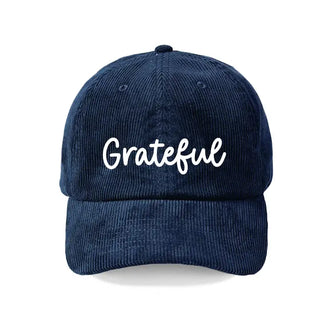 Grateful Embroidered Corduroy Hat Inspirational Baseball Cap Women #M193VL-CORD-GFL - Navy - Baseball Cap - Unisex
