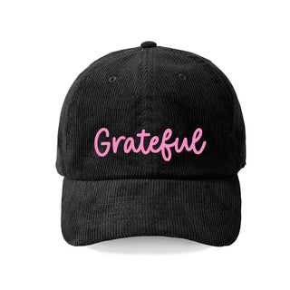 Grateful Embroidered Corduroy Hat Inspirational Baseball Cap Women #M193VL-CORD-GFL - Black - Baseball Cap - Unisex
