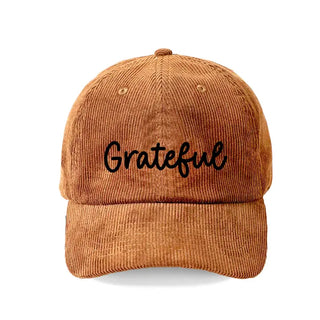 Grateful Embroidered Corduroy Hat Inspirational Baseball Cap Women #M193VL-CORD-GFL - Camel - Baseball Cap - Unisex
