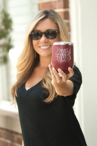 Grateful, Thankful, Blessed Garnet 12oz Insulated Tumbler