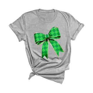 Green Diamond Bow T Shirt Coquette Lucky Graphic Boutique Tee #HPTS-GRNBOW - Grey / Large - T-Shirt (Graphic) - Women’s