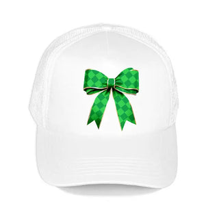 Green Diamond Bow Trucker Hat Embroidered Mesh Cap for Women #L197-SMGRNBOW - White - Trucker Hat - Women’s