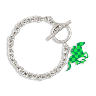 Green Diamonds Derby Bracelet #ACB-400SV-DERBY-GRNCHK - Charm/Dangle Bracelet