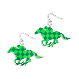 Green Diamonds Derby Earrings #ACE-300SV-DERBY-GRNCHK - Dangle Earrings