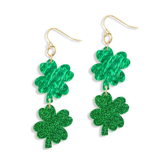Green Drop Shamrock Earrings #ACE-300GD-DSHAM-GRN - Dangle Earrings