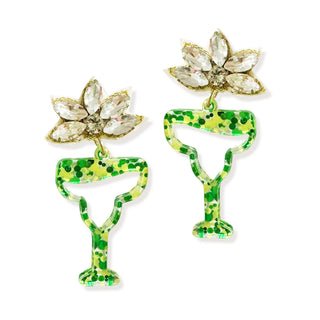 Green & Gold Glitter Acrylic Margarita Earrings #ACE-489CRY-MARG-GRNGDGLT - Dangle Earrings