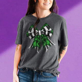 Green Lace Bow T Shirt Coquette St Patricks Day Graphic Tee #HPTS-BEBOW - T-Shirt (Graphic) - Women’s