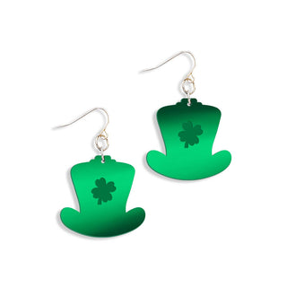 Green Leprechaun Hat Earrings St Patricks Day Irish Jewelry Gift #ACE-300SV-LEP-MRGRN - Dangle Earrings