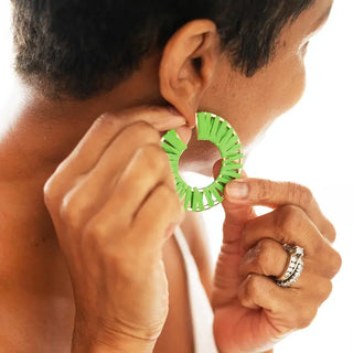 Green Raffia Georgia Earrings #VLJ504-GRN - Hoop Earrings