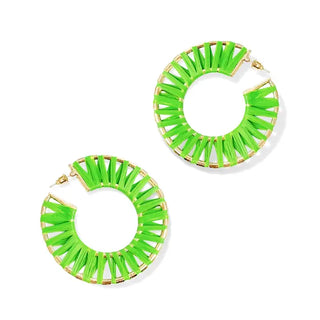 Green Raffia Georgia Earrings #VLJ504-GRN - Hoop Earrings