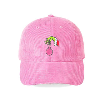 Grinchmas Embroidered Christmas Hat Corduroy Holiday Cap Unisex #M193VL-CORD-GMAS24 - Pink - Baseball Cap - Unisex