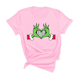 Grinchy Kind of Love T Shirt Christmas Holiday Graphic Tee #HPTS-LTPK-GHEART - Screen Printed T-Shirt - Women’s