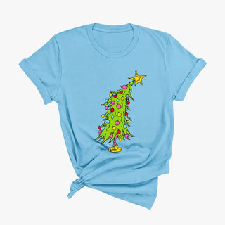 Grinchy Tree T Shirt Funny Christmas Tree Holiday Graphic Tee #HPTS-GTREE - Ocean Blue / Large - T-Shirt (Graphic)
