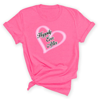 Happily Ever After Heart Shirt Romantic Bride Graphic Tee Gift #HPTS43-HEA-PNK - Small / Pink - Screen Printed T-Shirt