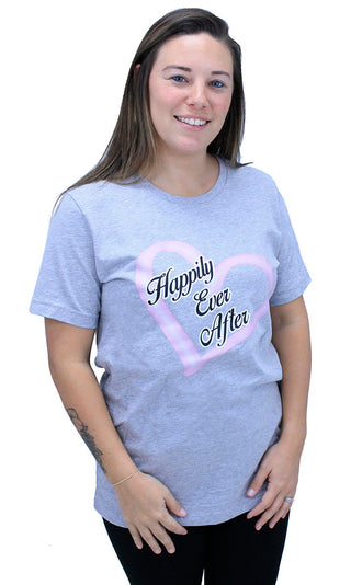 Happily Ever After Heart Shirt Romantic Bride Graphic Tee Gift #HPTS43-HEA-PNK - Screen Printed T-Shirt - Women’s