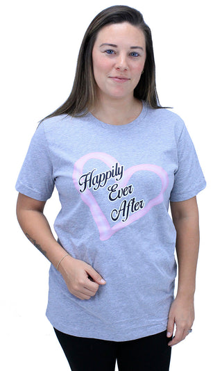 Happily Ever After Heart Shirt Romantic Bride Graphic Tee Gift #HPTS43-HEA-PNK - Screen Printed T-Shirt - Women’s