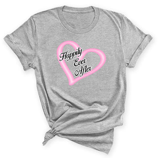 Happily Ever After Heart Shirt Romantic Bride Graphic Tee Gift #HPTS43-HEA-PNK - Small / Heather Gray - Screen Printed