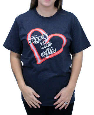 Happily Ever After Red Heart T-Shirt #HPTS43-HEA-RED - Small / Heather Navy - Screen Printed T-Shirt - Women’s