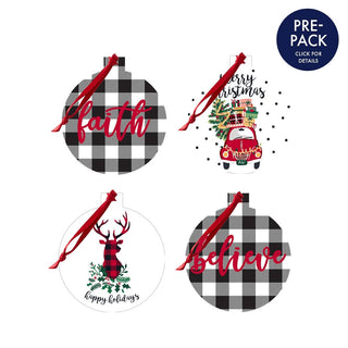 Happy Holidays Buffalo Check Ornament 4 pc Set Pre-Pack #SO-RD4-CHECK - Ornament Set