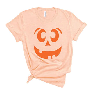 Happy Jack O Lantern T Shirt Pumpkin Halloween Fall Graphic Tee #HPYJACK - Heather Peach / Large - Screen Printed