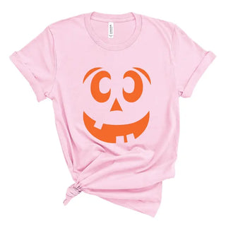 Happy Jack O Lantern T Shirt Pumpkin Halloween Fall Graphic Tee #HPYJACK - Light Pink / Large - Screen Printed T-Shirt